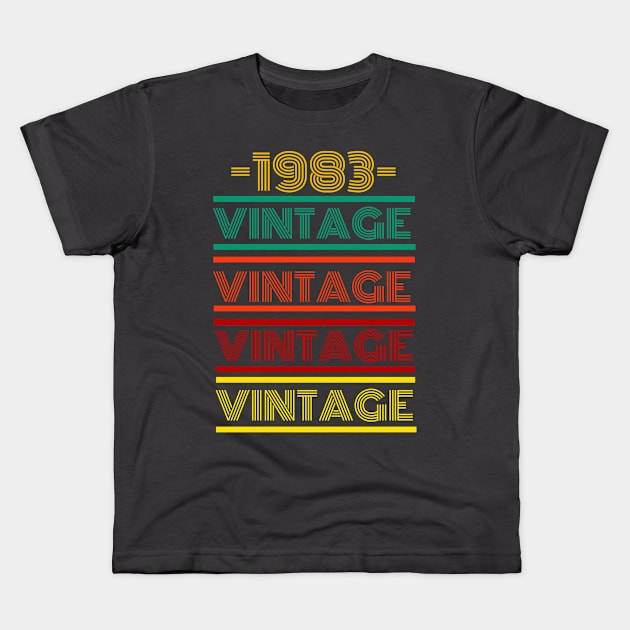 1983 Vintage Retro Colorful Design Kids T-Shirt by docferds